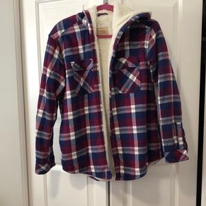 Plaid fleece coat with hoodie